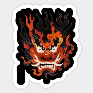 Flaming Traditional Oni Mask Sticker